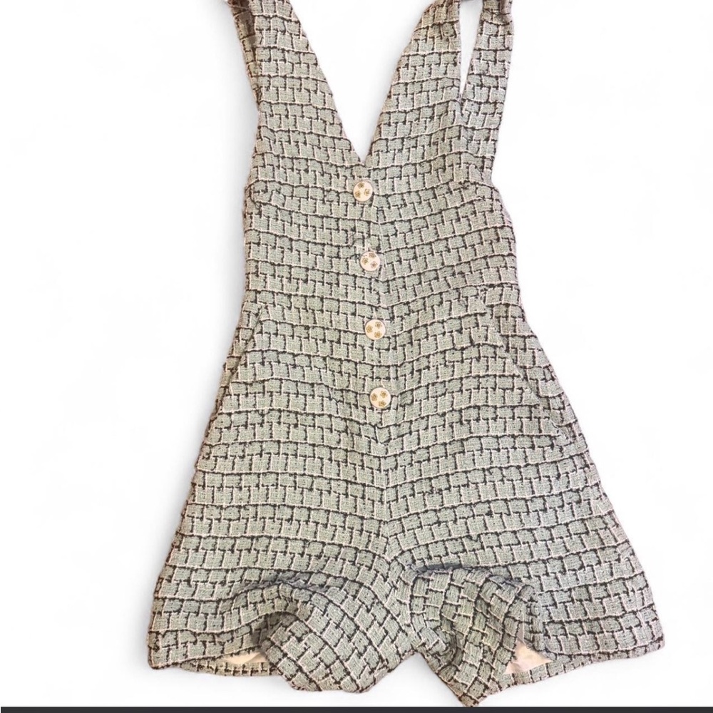 Paul & Joe Cream and Black Textured Romper with Buttons